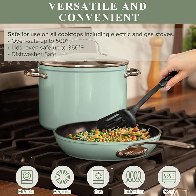 Nuwave Healthy Duralon Blue Ceramic Nonstick Cookware Set, Diamond Infused - Image 3