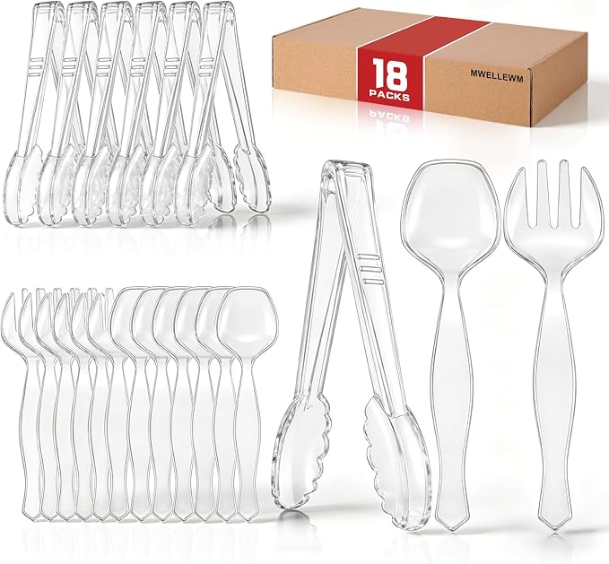 Mwellewm 18Pcs Serving Utensils, 8.5'' Plastic Serving Utensils Set, Disposable by Mwellewm