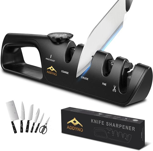 4-in-1 Knife Sharpener with Angle Guide, Adjustable Edge, 3-Stage by Addyno