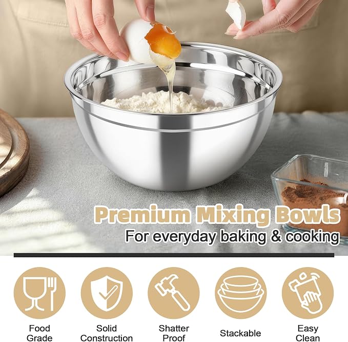 TeamFar Mixing Bowls, Stainless Steel Nesting Salad Bowls - Image 5