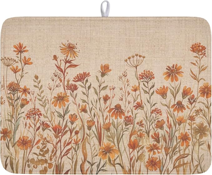 Fall Floral Dish Drying Mat for Kitchen Counter 18 x 24 Inch Autumn Sunflower by Unknown