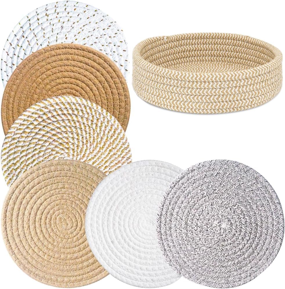 8 Inch Trivets for Hot Dishes,Hot Pads with Storage Basket, Pot