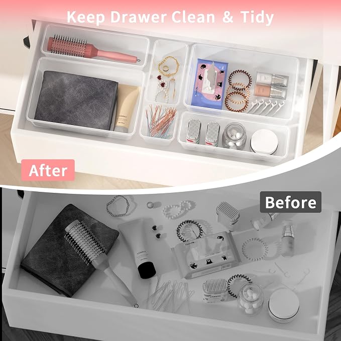 25 PCS Plastic Drawer Organizer Set, 4-size Clear Bathroom and Vanity Desk - Image 4