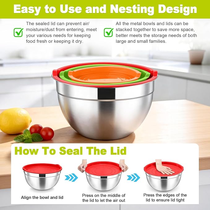TeamFar Mixing Bowls, Stainless Steel Nesting Salad Bowls - Image 7