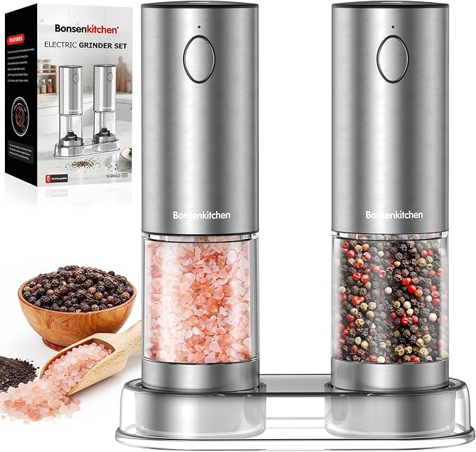 Bonsenkitchen Electric Salt and Pepper Grinder Set Rechargeable, 95ml Large by Bonsenkitchen