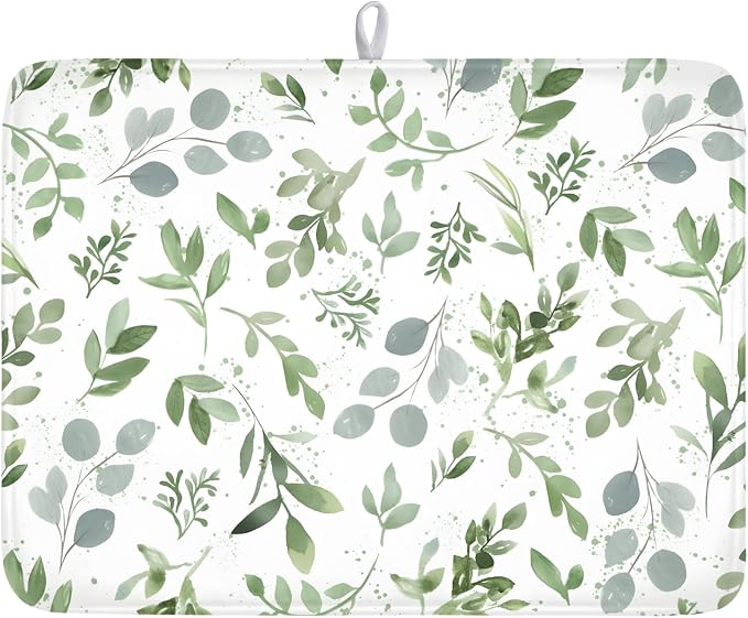 Spring Summer Sage Green Leaves Dish Drying Mat 18 x 24 Inch Spring Eucalyptus by Unknown