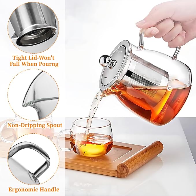 Glass Teapot with Stainless Steel Infuser, Borosilicate Tea Kettle - Image 5