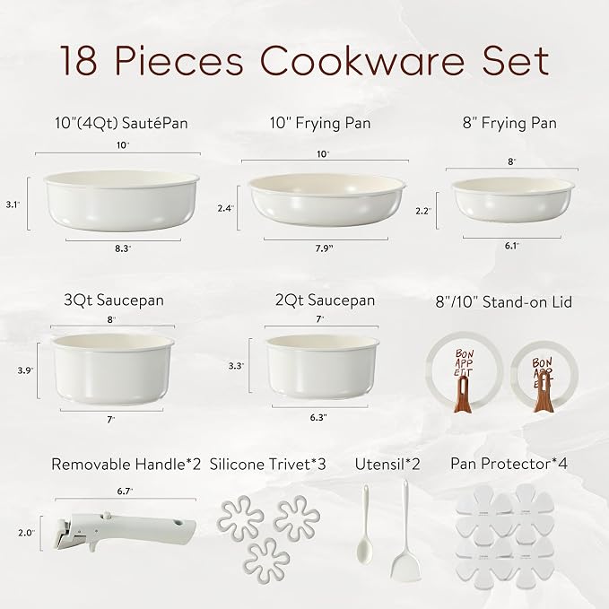 CAROTE 18Pcs Ceramic Cookware Set - Image 2