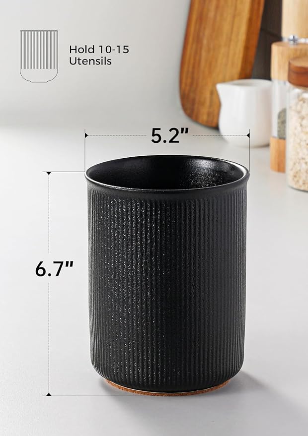 LoeJan Utensil Holder, Extra Large Utensil Crock, Stable Ceramic Utensil - Image 2