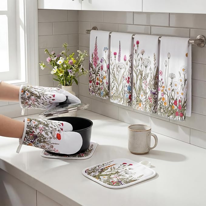 Fanfanwin 10 Pcs Wildflower Kitchen Decor Set Floral Kitchen Towels and Rugs - Image 6