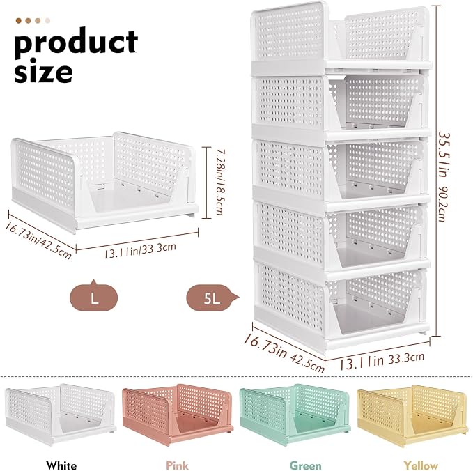 SNSLXH 8 Pack Stackable Closet Storage Bins, Space-Saving Wardrobe Organizer - Image 5