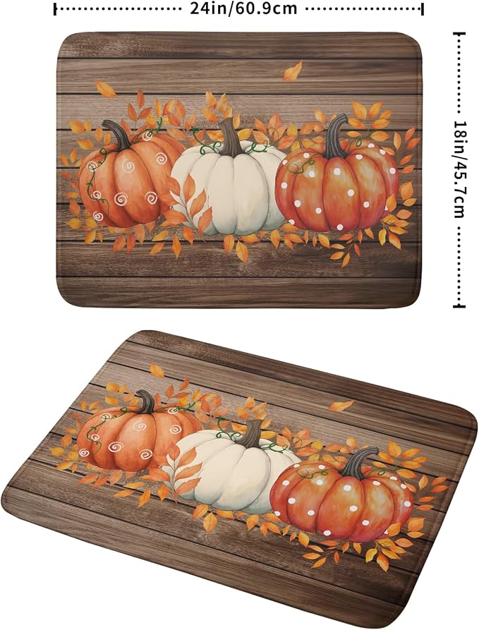 Autumn Pumpkin Dish Drying Mat Rustic Wood Dish Drainer Mats Fast Dry - Image 2