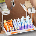 Upgrade 1 Pack Expandable Under Sink Organizers and Storage, 2 Tier Metal Pull by YJHome