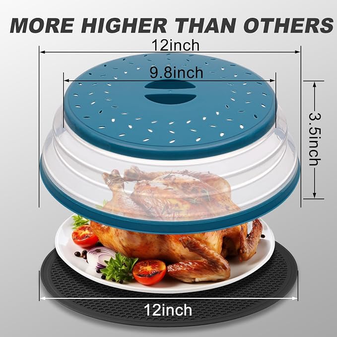 Large Microwave Splatter Cover & Silicone Mat, 12 Inchs Vented Collapsible - Image 3