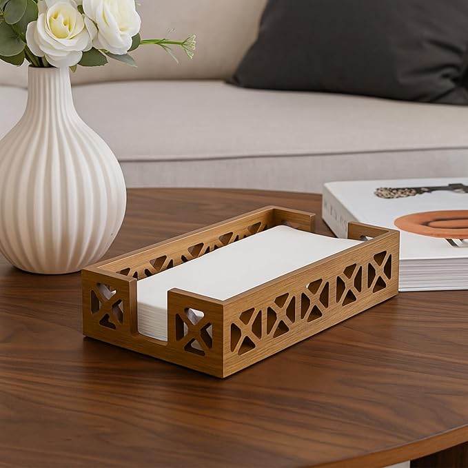 Acacia Wood Paper Towel Holder for Bathroom Counter Decor Trays Table Napkin - Image 6