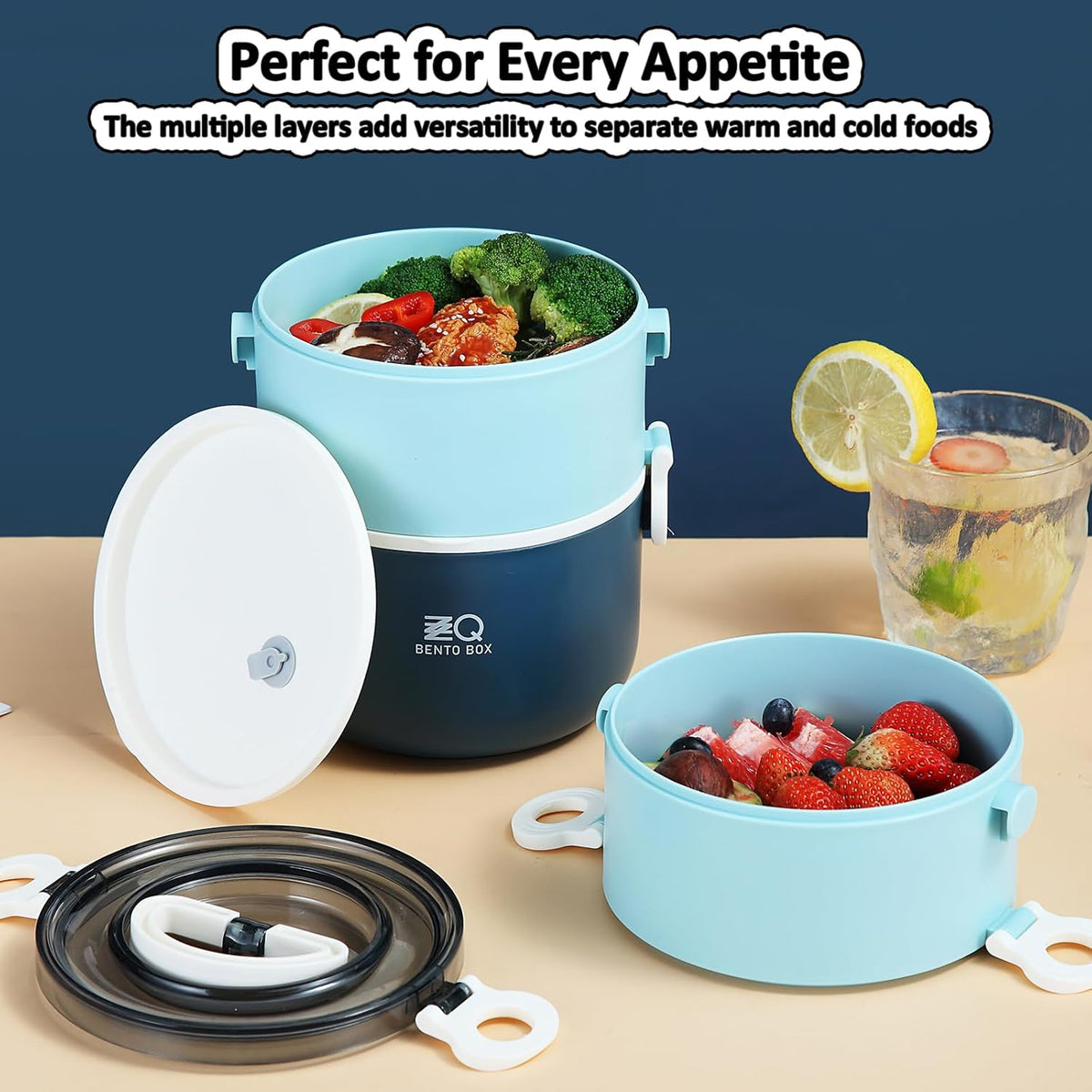 3-Tier Stackable Lunch Box Adult Bento Box Set with Thermo Bag