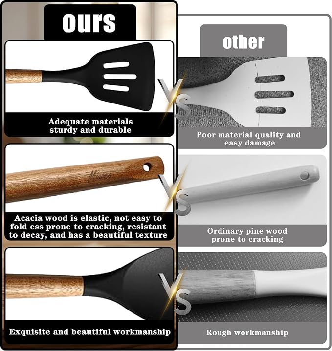 Kitchen Utensils Set, Silicone Cooking Utensils Set, Non-Stick Silicone Spatula - Image 3