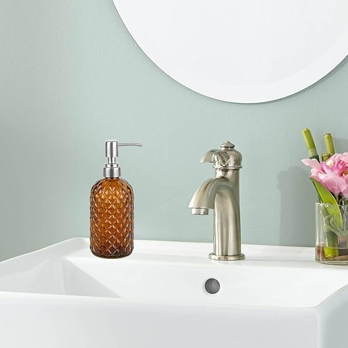 16 oz Diamond Pattern Glass Soap Dispenser, Kitchen and Bathroom Refillable - Image 2