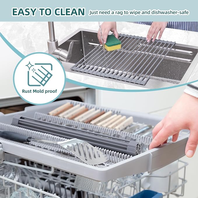 Ohuhu Roll Up Dish Drying Rack, Over The Sink Multipurpose Roll-Up Dish Racks - Image 7