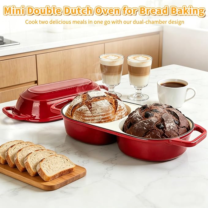 Mini Double Dutch Oven For Sourdough Bread Baking, 2.2QT Enameled Cast Iron - Image 6