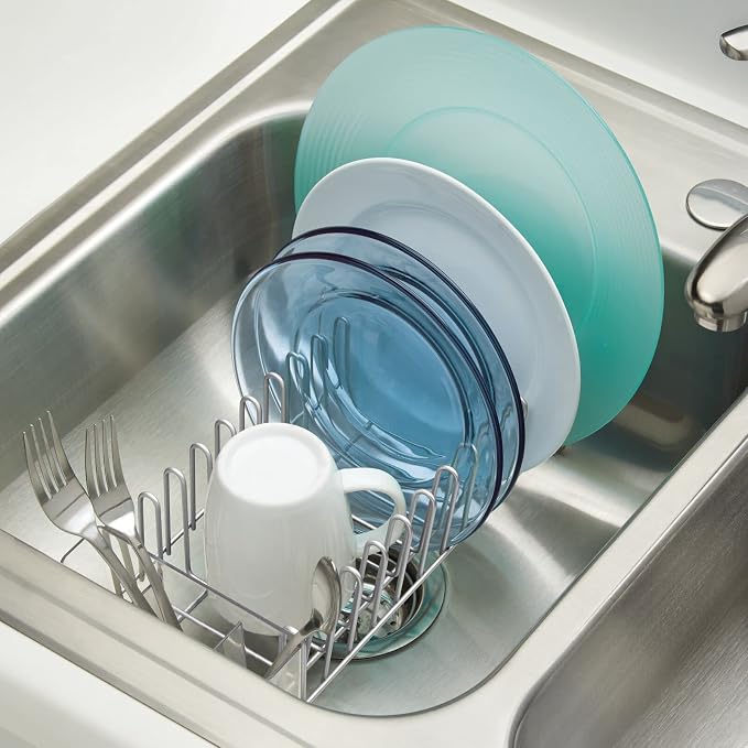 mDesign Kitchen Sink Dish Drainer – Small Metal and Plastic Dish Rack - Image 6