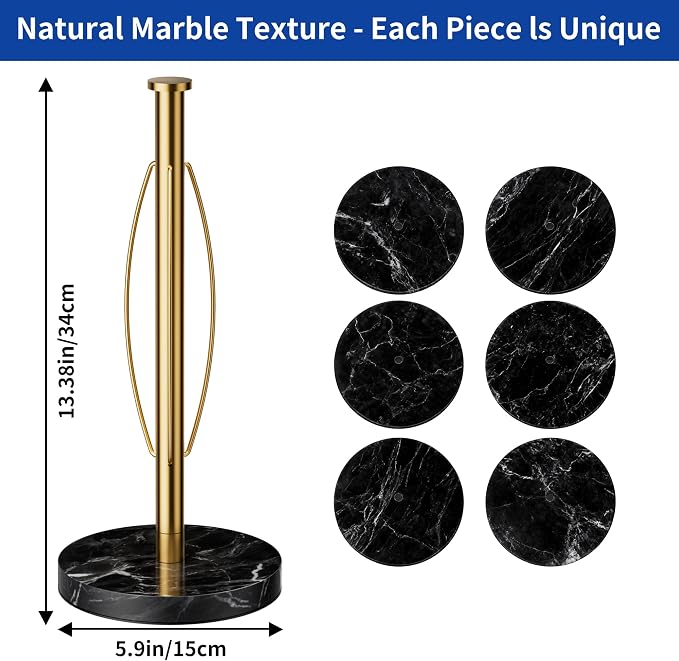 YIGII Heavy Marble Base Paper Towel Holder Countertop - Image 7