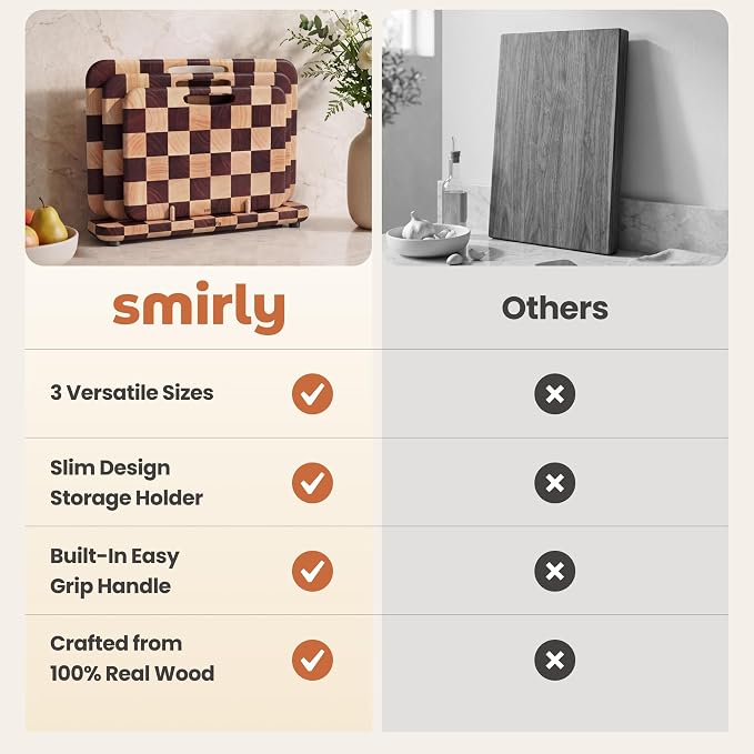 SMIRLY Wooden Cutting Boards for Kitchen, Double-Sided Cutting Board - Image 5