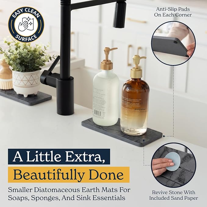 Oleex 3-Pack Stone Dish Drying Mat Set Includes 1 Large 24”x16” & 2 Small 4”x9” - Image 5