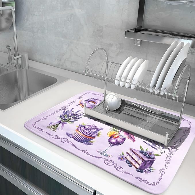 Purple Coffee Matt for Counter Sweet Dish Drying Mats for Dessert Lover Large - Image 5