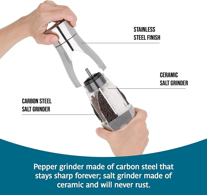 Trudeau Stainless Steel Manual 2-in-1 Salt and Pepper Mill - Image 4