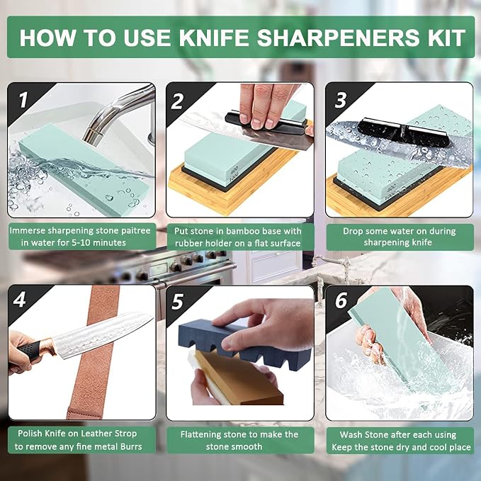 Knife Sharpening Stone Kit – 400/1000 3000/8000 Grit Wet Kitchen Whetstone - Image 3