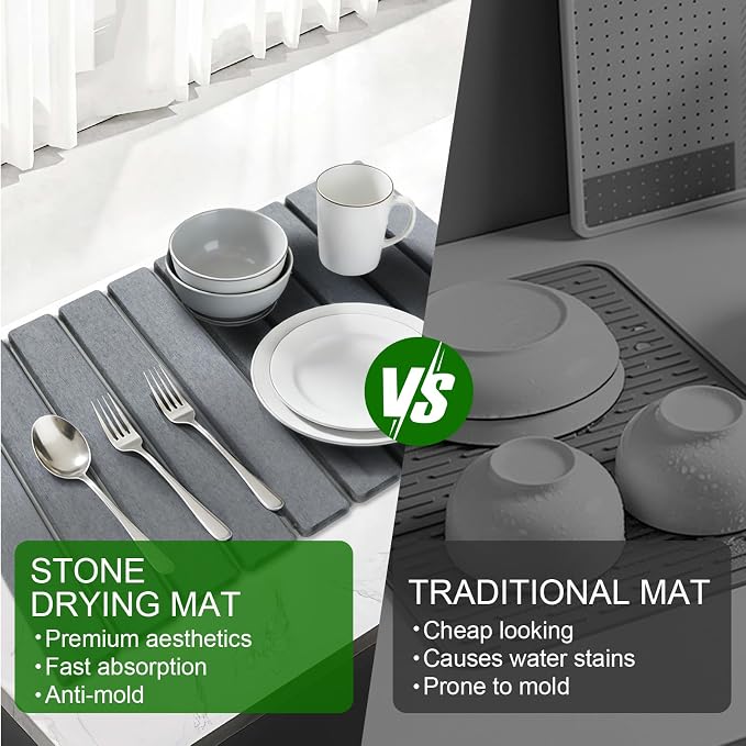 Large Stone Drying Mat for Kitchen Counter, Collapsible Stone Dish Drying Mats - Image 6