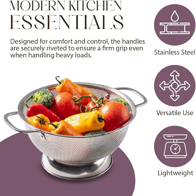 Bellemain Colander for Kitchen – 5 Qt Stainless Steel Strainer - Image 7