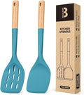 Pack of 2 Silicone Spatula, Non Stick Cooking Utensil Set Wooden Handle Kitchen by BADIANO