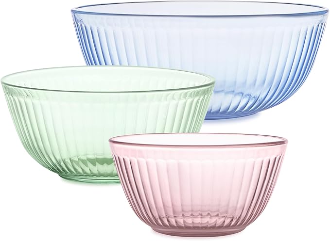 Pyrex Colors Tinted Sculpted Tinted Unlidded Small/Medium/Large Glass Mixing by Pyrex