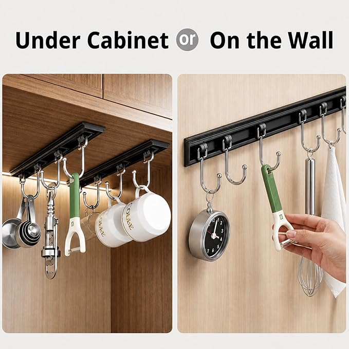 Cociat 2PCS Utensil Racks with 8 Hooks 17 Inch Kitchen Utensil Holders Hanging - Image 2