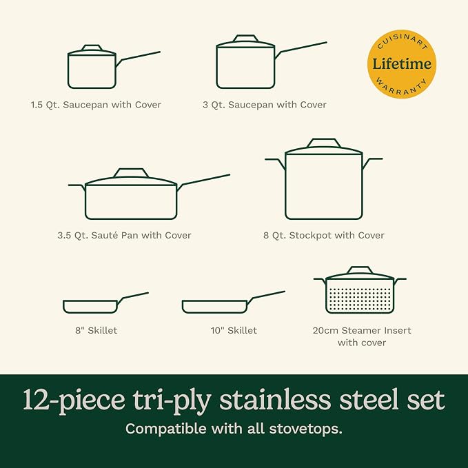 Cuisinart 12-Piece MultiClad Pro Triple Ply Stainless Stainless Steel Pots and - Image 6