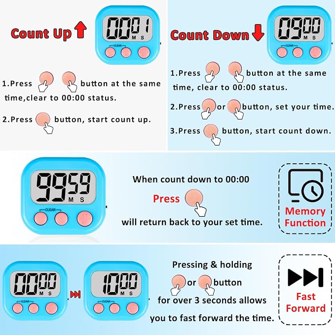 ZILLEN 6 Pack Kitchen Timers for Cooking Digital Classroom Timers for Kids - Image 9