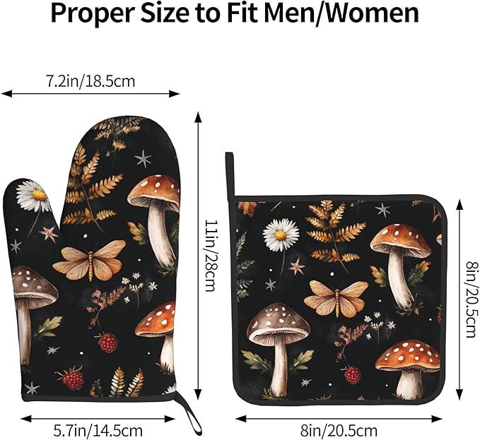 Mushroom Oven Mitts Set – Vintage Pot Holders Kitchen Gloves - Image 3