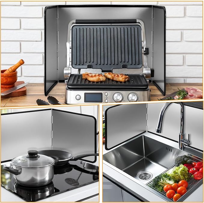 Foldable Stainless Steel Splatter Guard, Oil Splash Protection Backsplash - Image 5