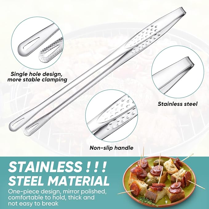 meekoo 6 Pcs 11 Inches Stainless Steel Korean BBQ Grill Tongs Japanese Barbecue - Image 3