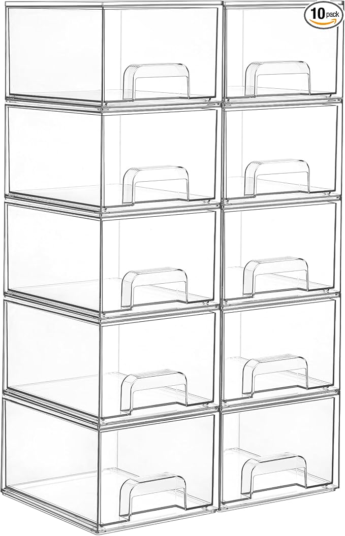 Vtopmart 10 Pack Small Clear Stackable Storage Drawers, Acrylic Bathroom Makeup by Vtopmart