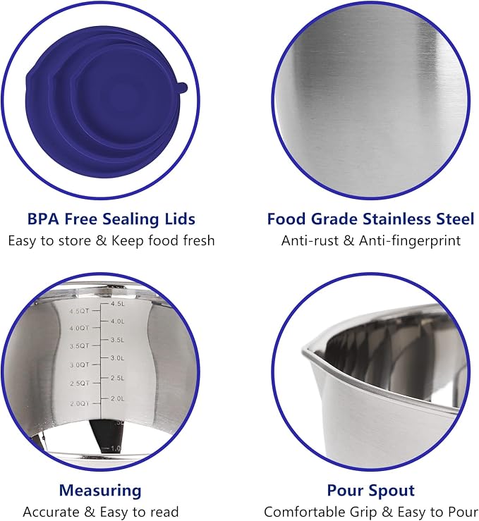 Hillbond Mixing Bowls with BPA Free Airtight Lids Stainless Steel Nesting Bowls - Image 4