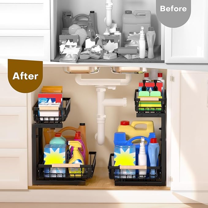 Under Sink Organizer, Heavy-Duty & Rust-Resistant Carbon Steel Metal, 2 Tier - Image 6