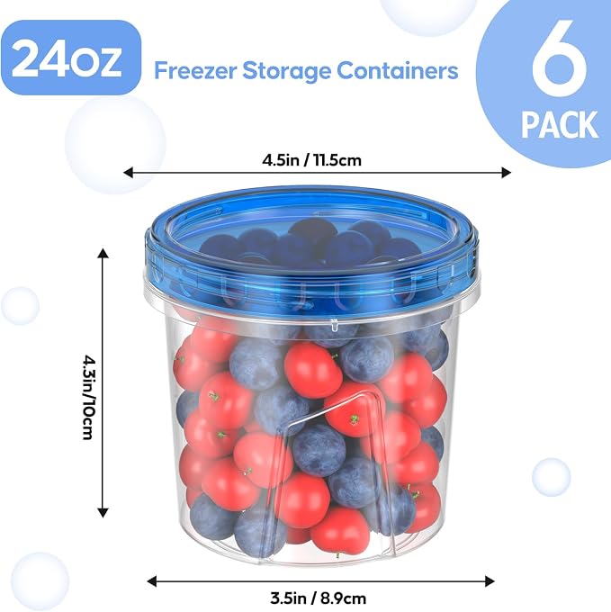 6 Pack-24 OZ Freezer Storage Containers Set, Small Plastic Containers - Image 3