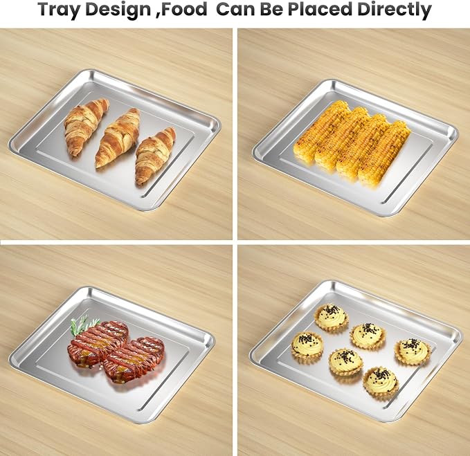 Half Baking Sheet Pan, 12.4"x11" Stainless Steel Air Fryer Tray Replacement - Image 6