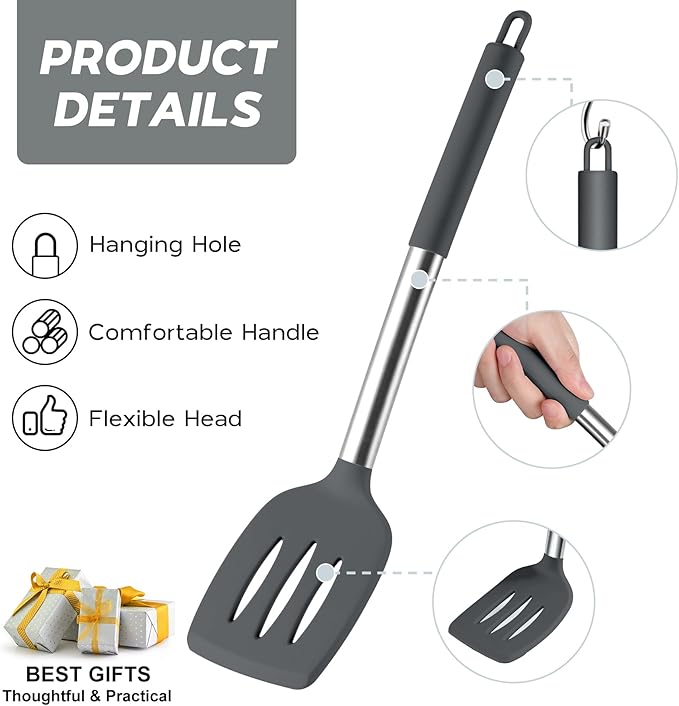 Onader Kitchen Cooking Utensils Set of 15, Silicone and Stainless Steel - Image 4