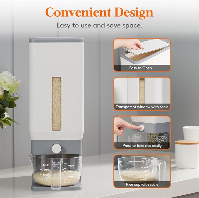 Lifewit 2 Pack Rice Dispenser 25 Lbs, Rice Storage Container Sealed Moisture - Image 6