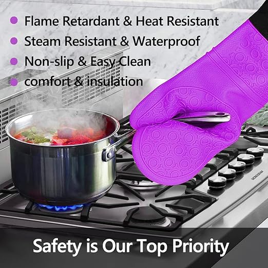 Silicone Oven Mitts and Pot Holders Sets, MTZRFLL Extra Long Heat Resistant - Image 3
