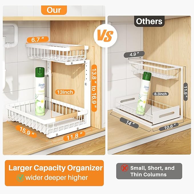 PXRACK Under Sink Organizer, Adjustable Height, 2 Tier Pull Out Under Cabinet - Image 2